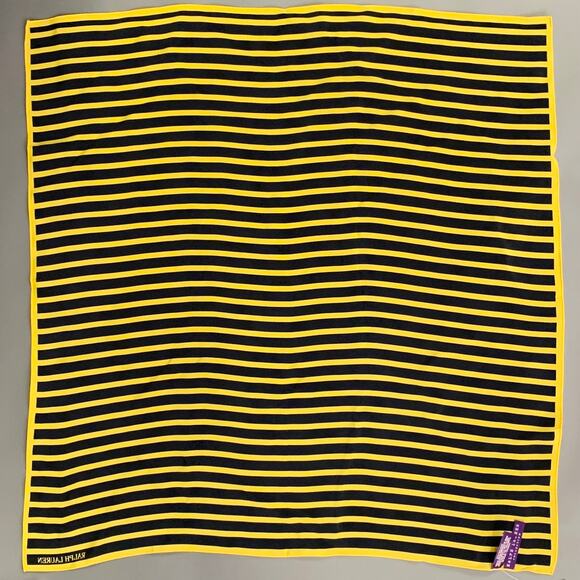 RALPH LAUREN COLLECTION Yellow Navy Stripe Silk Square Scarf - Picture 3 of 4